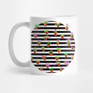 Pattern of Flower Pots Black Background Mug